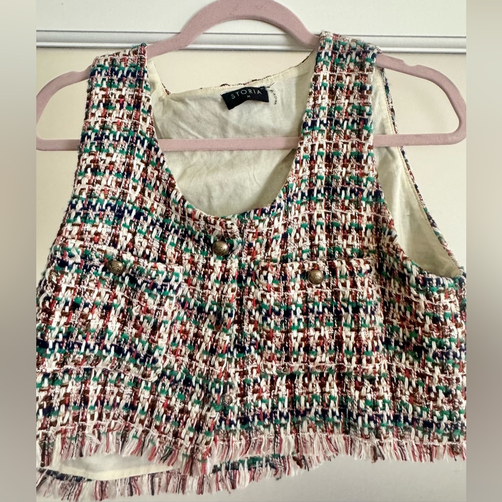 Storia cropped vest top with embellished buttons, size M